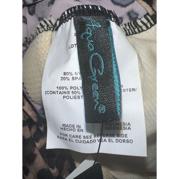 Women's Leopard Print Shirred Side One Piece Swimsuit-Aqua Green  Sz Large NWT - Picture 4 of 5